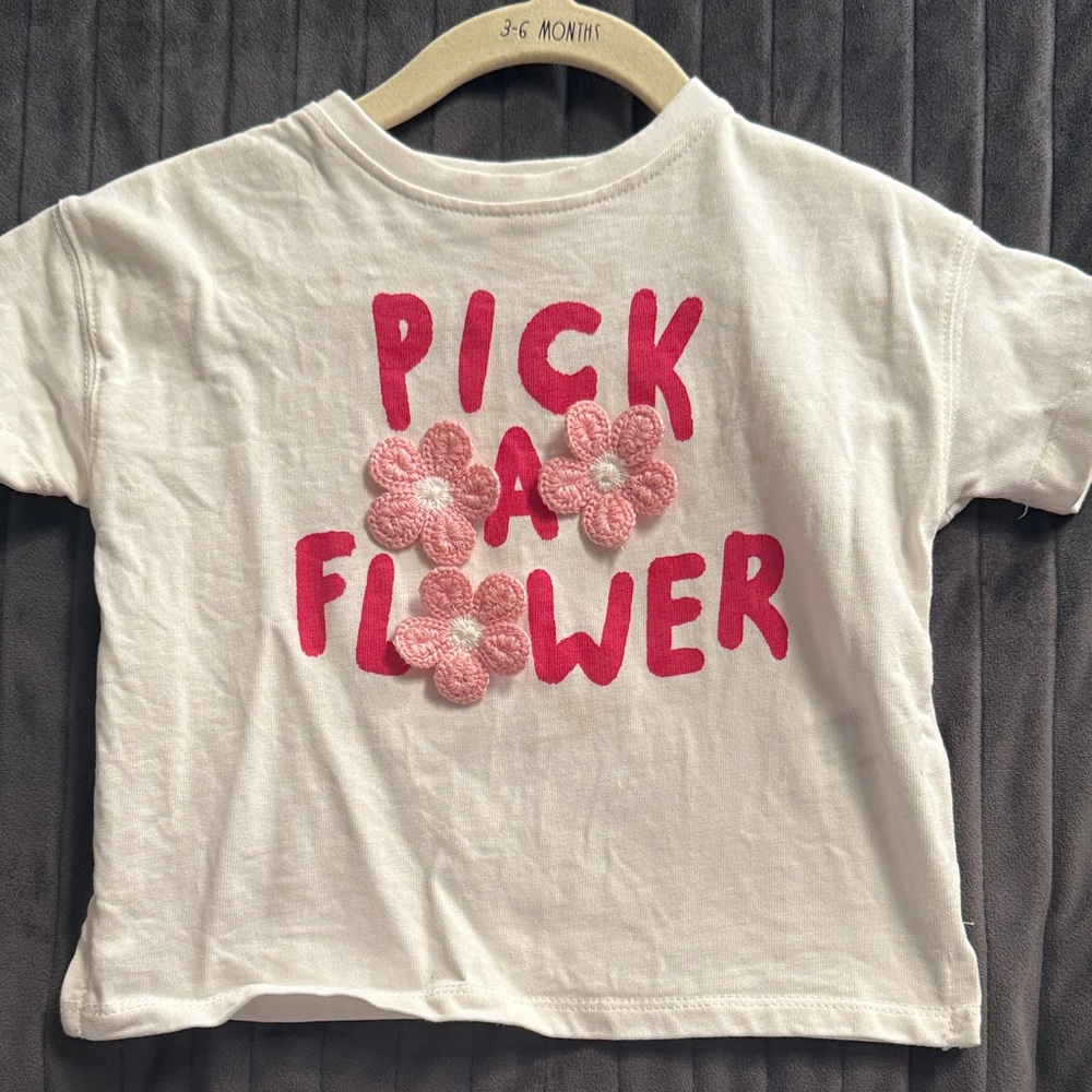 Zara Kids White and Red 'Pick a Flower' T-Shirt